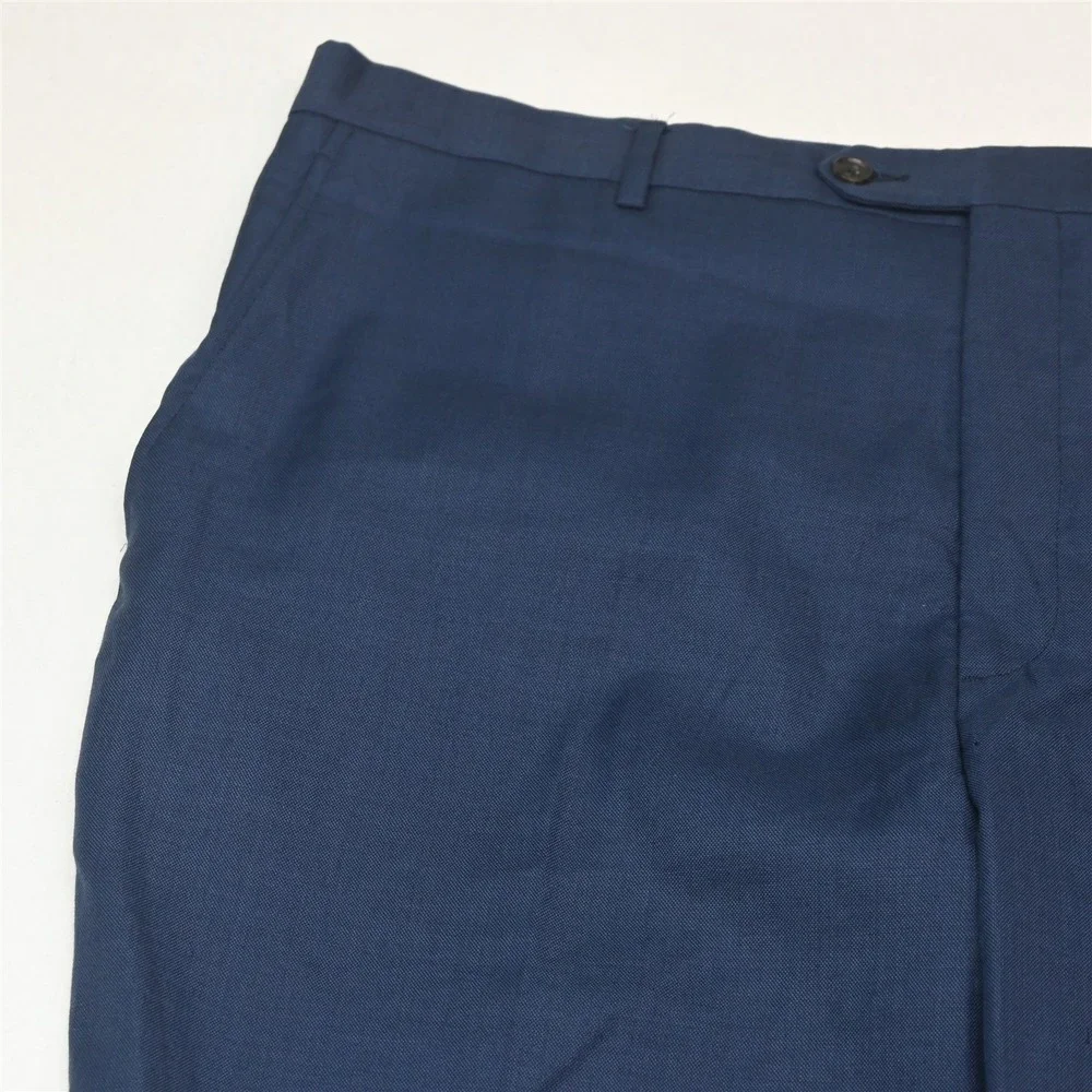 Stafford 52L 42x30 Blue Wool Stretch Travel Mens Jacket Pants Suit